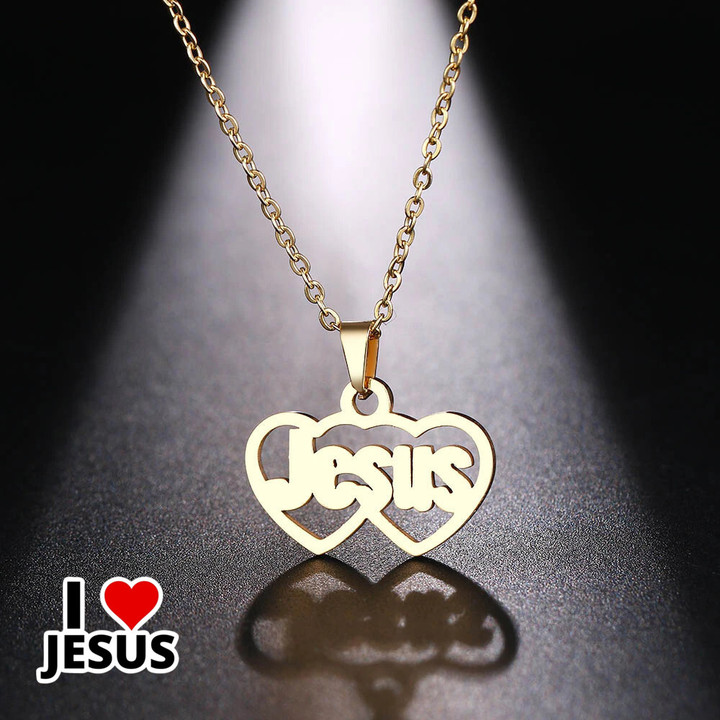 Double Heart Jesus Name Necklace For Men & Women