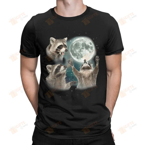 Raccoon 3 Racoons Howling At Moon T-Shirts