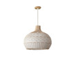 This picture shows a white and wood rattan woven vintage pendant lamp. 