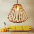 This picture shows a simple wooden cone shape wood pendant lamp in the living room.