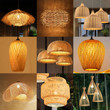 This picture shows nine farmhouse handmade woven bamboo pendant lamps.