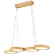 This picture shows a modern LED wooden linear circle pendant lamp.