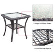 3Pcs Wicker Patio Rocker Furniture Set with Glass Table Dark Brown