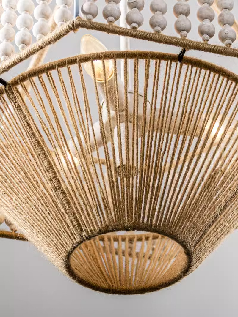 Rope Boho Beaded Cone Pendant Light With White Chain - Zepboo - Zepboo
