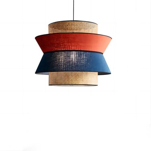 Modern Rattan Pendant Light Simple Art Red Blue Decor Hanging Lamp