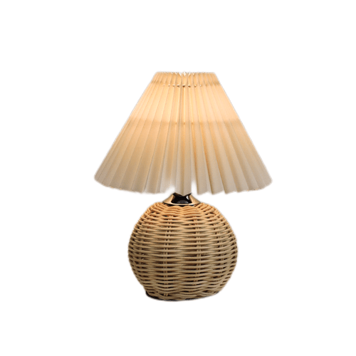 Bamboo Weaving Table Lamps Pleated Skirt Lampshade Table Lights