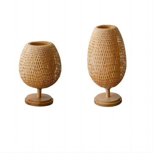 Bamboo Weaving Table Lamp Handmade Pastoral Retro Table Light