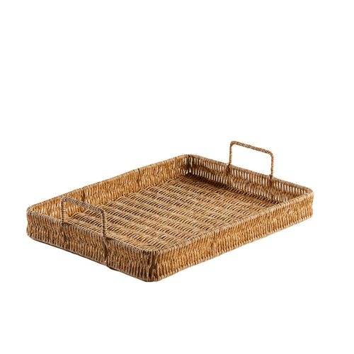 Storage Tray With Handle Imitation Rattan Weaving Basket Plate Fruit Platter