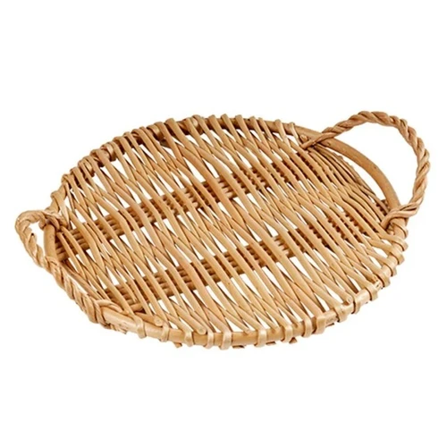 Rattan Woven Storage Tray with Handle Fruit Snacks Serving Organizer