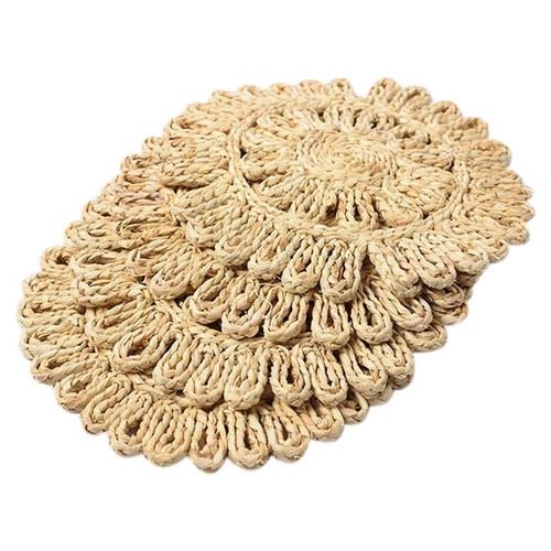 4Pcs Round Woven Placemat Natural Braided Rattan Table Mat Hollow Wicker Plates