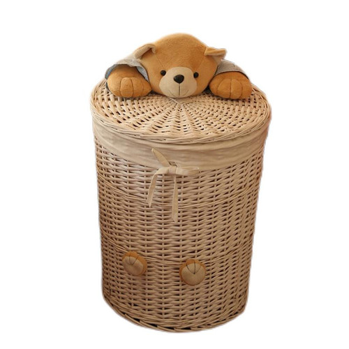 Cute Bear Laundry Basket Hand Woven Rattan Storage Baskets Decorative Clothes Sundries