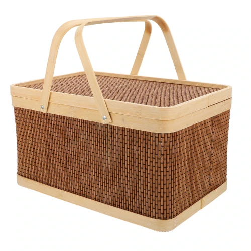 Basket Picnic Storage Woven Wicker Bamboo Baskets Hamper Handle Organizer