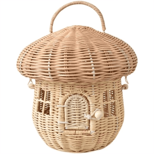 Mushroom Basket Rattan Wicker Bag Hand Woven Storage Baskets Beach Straw Bags