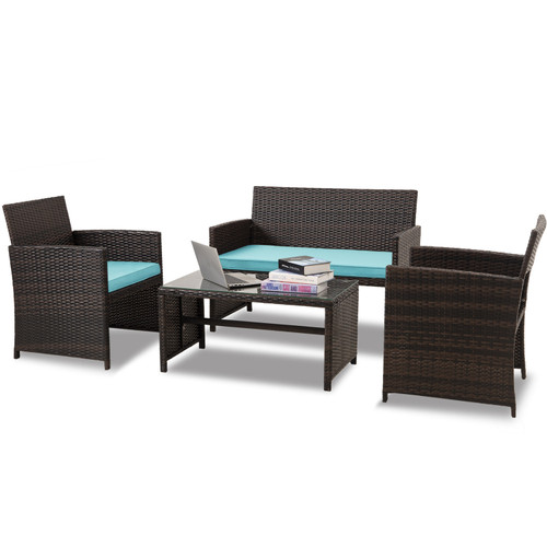 4 Pcs Outdoor Wicker Furniture Sets PE Rattan Chair Patio Sets