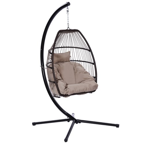 Outdoor Rattan Swing Hammock Egg Chair With X Type Base and C Type Bracket