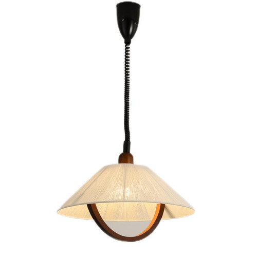 Wooden Hemp Rope Linen Lamp Shade Mid Century Style Vintage Lighting