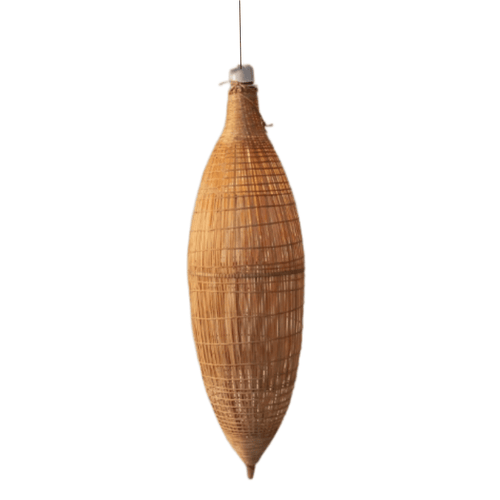 Artisanal Rugby-Shaped Fish Trap Bamboo Pendant Light