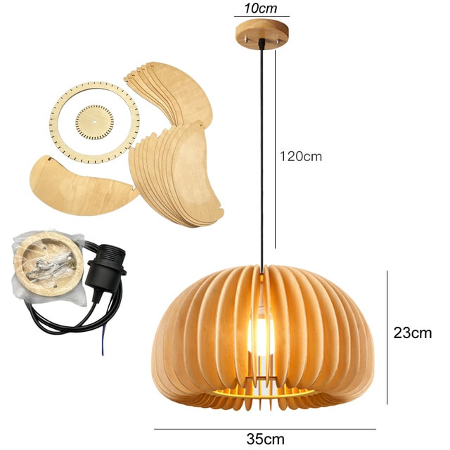 This picture shows Zepboo large solid wood pumpkin art pendant lamp in size 35cm. 