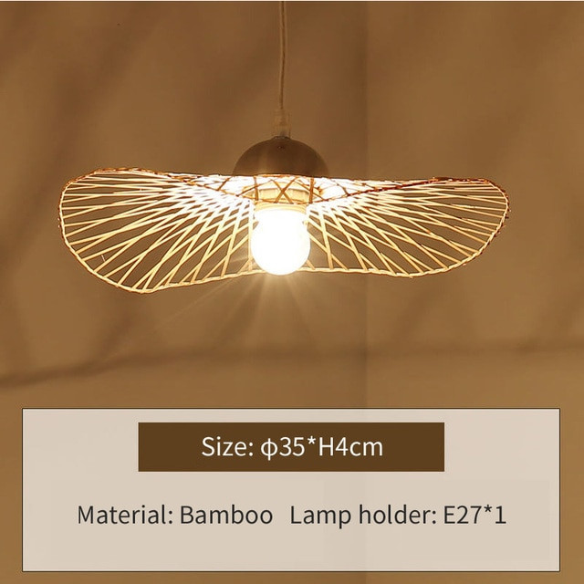 This picture shows a Zepboo bamboo weaving wicker lotus leaf pendant lamp in size 35cm.