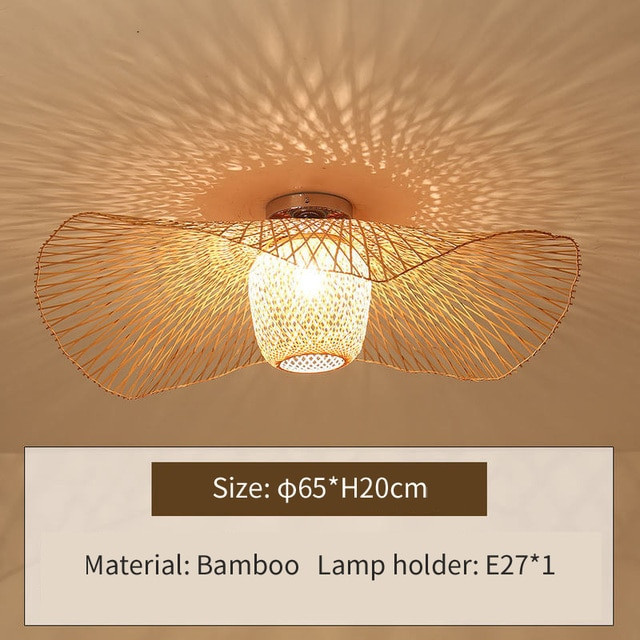 This picture shows a Zepboo bamboo handwoven country ceiling lamp in size 65cm. 