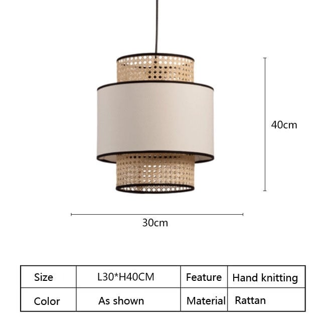 This picture shows a modern rattan pink wood color hanging lamp in size 30cm.