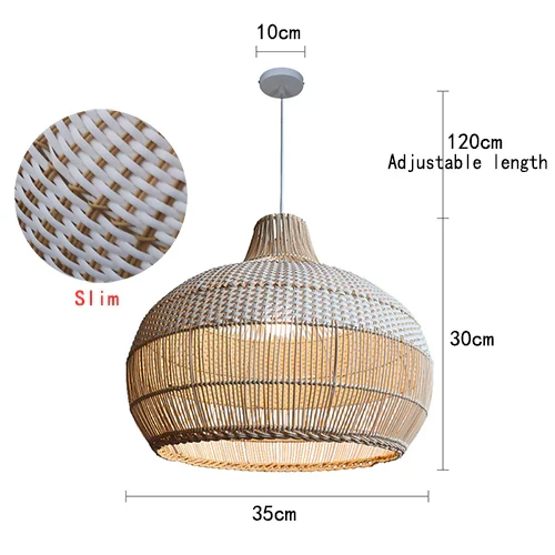 This picture shows a white and wood creative personality rattan lamp in size 35cm. 