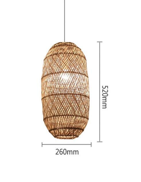 This picture shows a suspension vintage rattan pendant lamp in size 26cm.