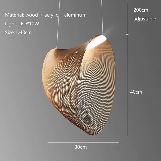 This picture shows a nordic minimalist Wabi Sabi wood art pendant light in size 30cm.