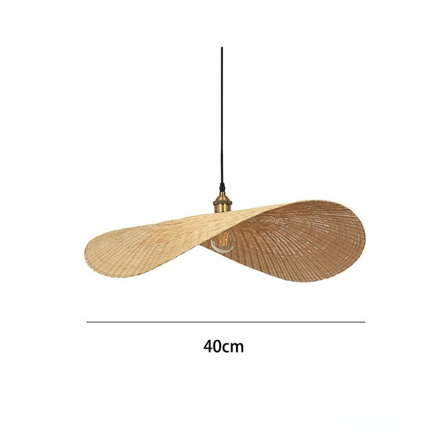 This picture shows a handmade hat bamboo weaving pendant lamp in size 40cm.