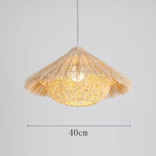 This picture shows a Southeast Asia bamboo round bird's nest hat pendant lamp in beige color in size 40cm.