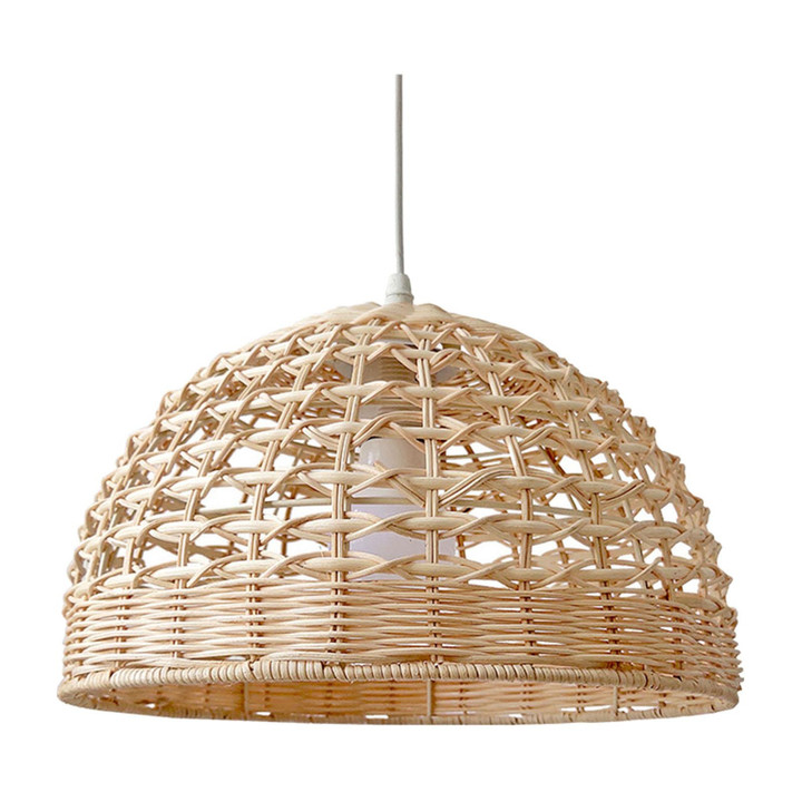 This picture shows a rattan lampshade round wicker hanging light in size 28cm.