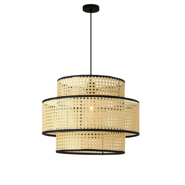 This picture shows a modern handmade bamboo and rattan pendant light in size 50cm. 