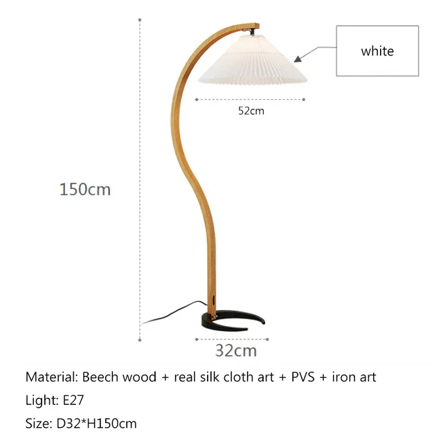This picture shows a nordic modern solid wood pleated LED floor lamp in white color in size 150cm.