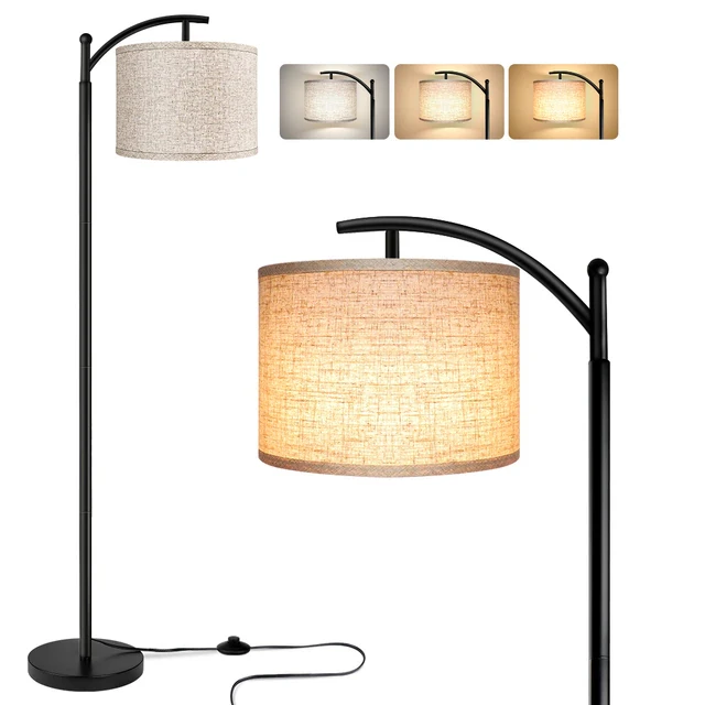 This picture shows a modern nordic LED standing lamp with Linen lampshade.