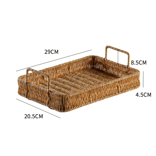 This picture shows a rattan weaving basket plate fruit platter in rectangle shape in size S.