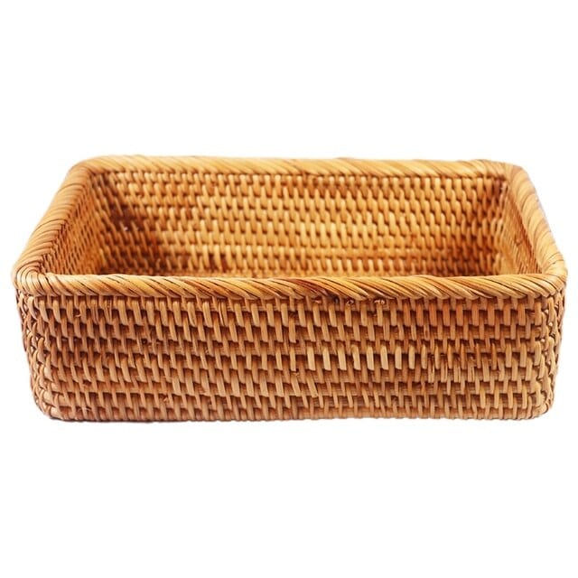 This picture shows a rectangular hand-woven rattan candy storage picnic tray.
