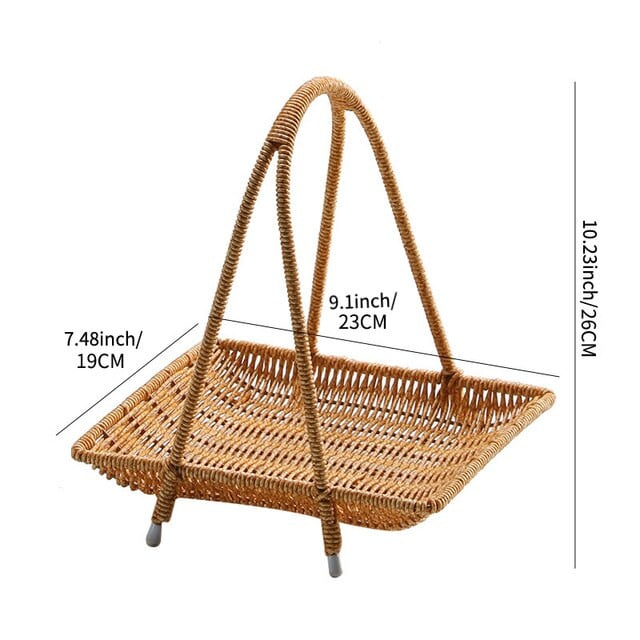 This picture shows a 1-layer rattan fruit basket wicker standing trays in size detail.