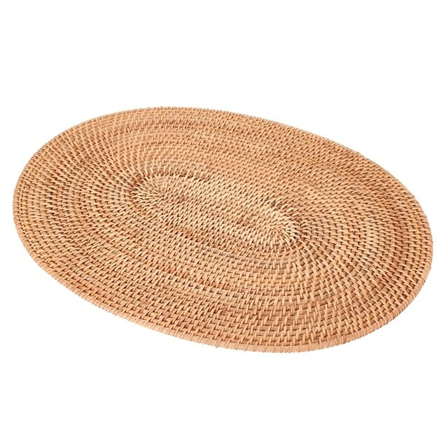 Rattan Woven Placemats Oval Round Table Mats Non Slip Heat Resistant Place Mat
