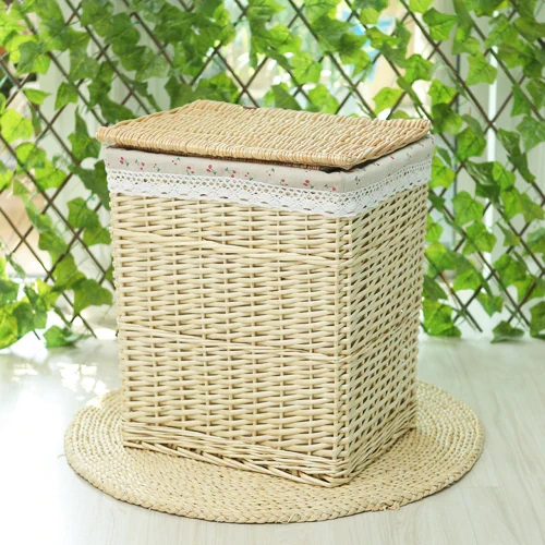 Rattan Weaving Dirty Clothes Storage Basket Hampers Woven Laundry Basket with Lid