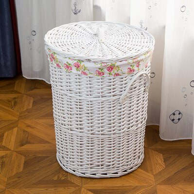 Flower Laundry Bucket Hand Woven Rattan Storage Baskets Clothes Sundries