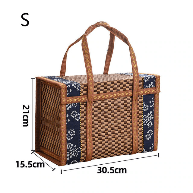 Pastoral Bamboo Woven Camping Portable Storage Box Hand-Woven Basket