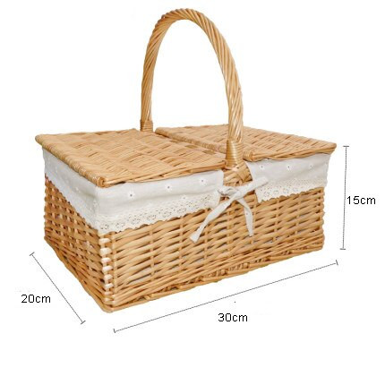 Rattan Picnic Basket Woven Wicker Outdoor Camping Storage Hamper with Handle