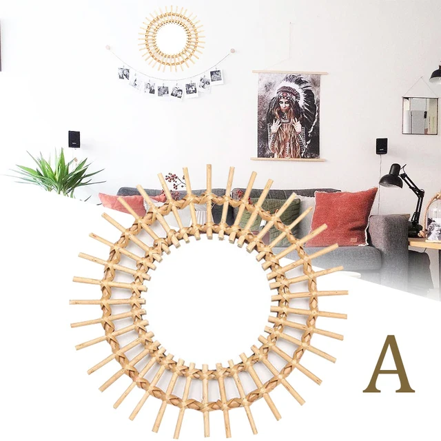 Rattan Innovative Art Decor Round Makeup Mirror Dressing Wall Hanging Mirror
