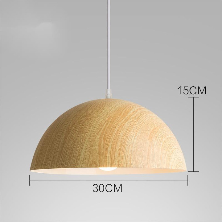 This picture shows a nordic modern wood spray paint aluminum pendant light in size 30cm in color light wood.