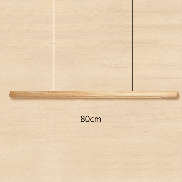 This picture shows a wooden linear nordic simple long strip pendant lamp in size 80cm in color oak.