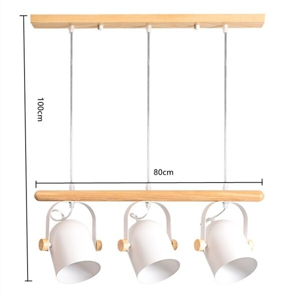 This picture shows a modern wooden rural style 3 heads pendant lamp in size 80cm.