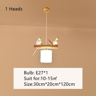 This picture shows a nordic solid wood birds long pendant lamp in 1 head in size 30cm.