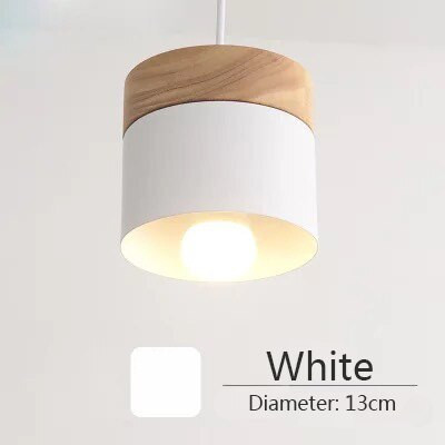 This picture shows a modern wood iron nordic colorful minimalist macaron hanging lamp in color white in size 13cm.