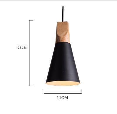 This picture shows a modern wood macaron colorful aluminum pendant lamp in color black in size 11cm.
