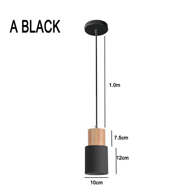 This picture shows a nordic simple wire LED wood pendant lights in color black in size 10cm.